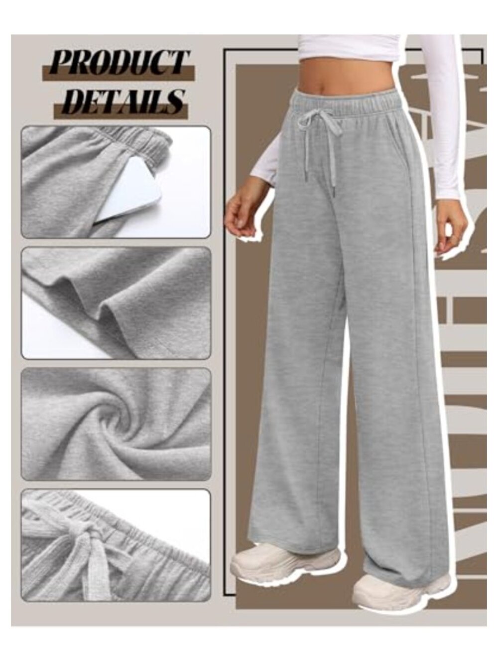 Wide Leg Sweatpants Baggy Lounge Pants 3 Pack Pull-On - Picture 2 of 6